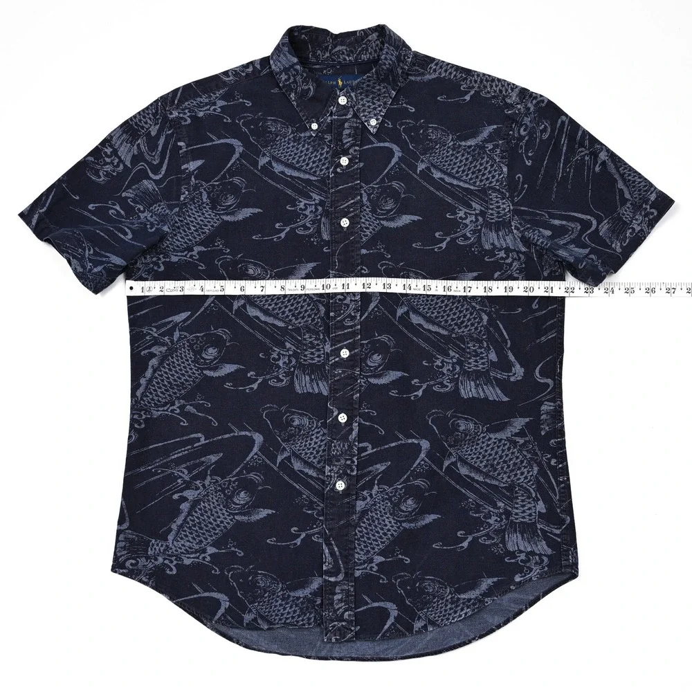 Polo Ralph Lauren‎ Slim Fit Button Up Shirt Men's L Blue Koi Fish All Over Print